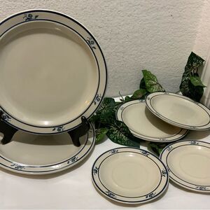 Set 6 BRICK OVEN Stoneware Scandia Blue 2 Dinner 2 salad 2 appetizer plates A14